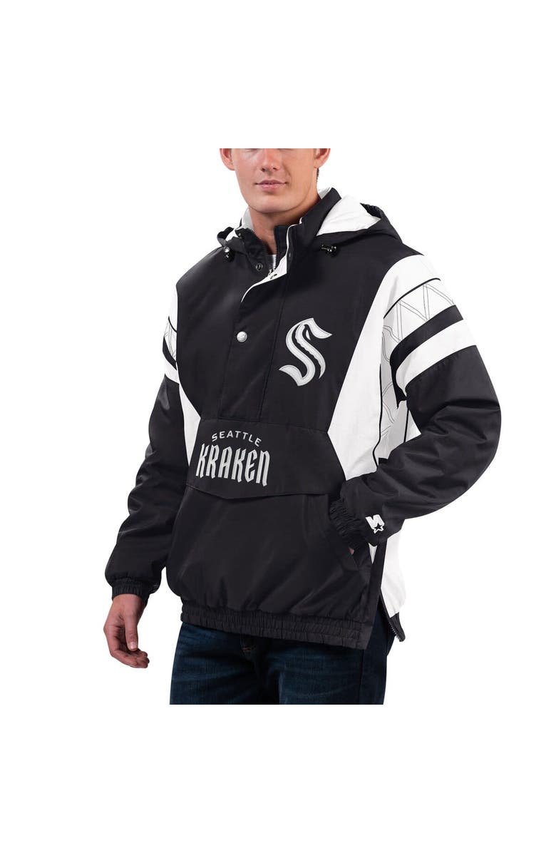 STARTER Men's Starter x NHL Black Ice Black/White Seattle Kraken Home Team Half-Zip Pullover Hoodie, Alternate, color, Black