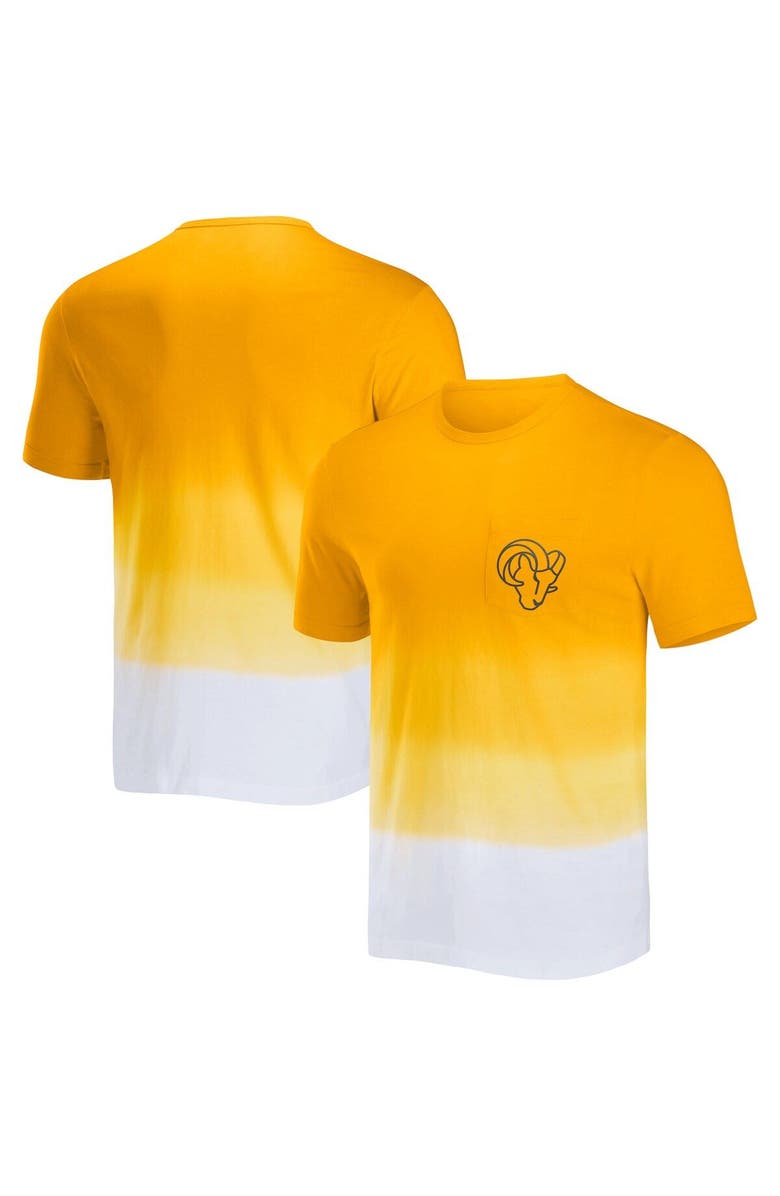 NFL X DARIUS RUCKER Men's NFL x Darius Rucker Collection by Fanatics Gold/White Los Angeles Rams Dip Dye Pocket T-Shirt, Main, color, Yellow