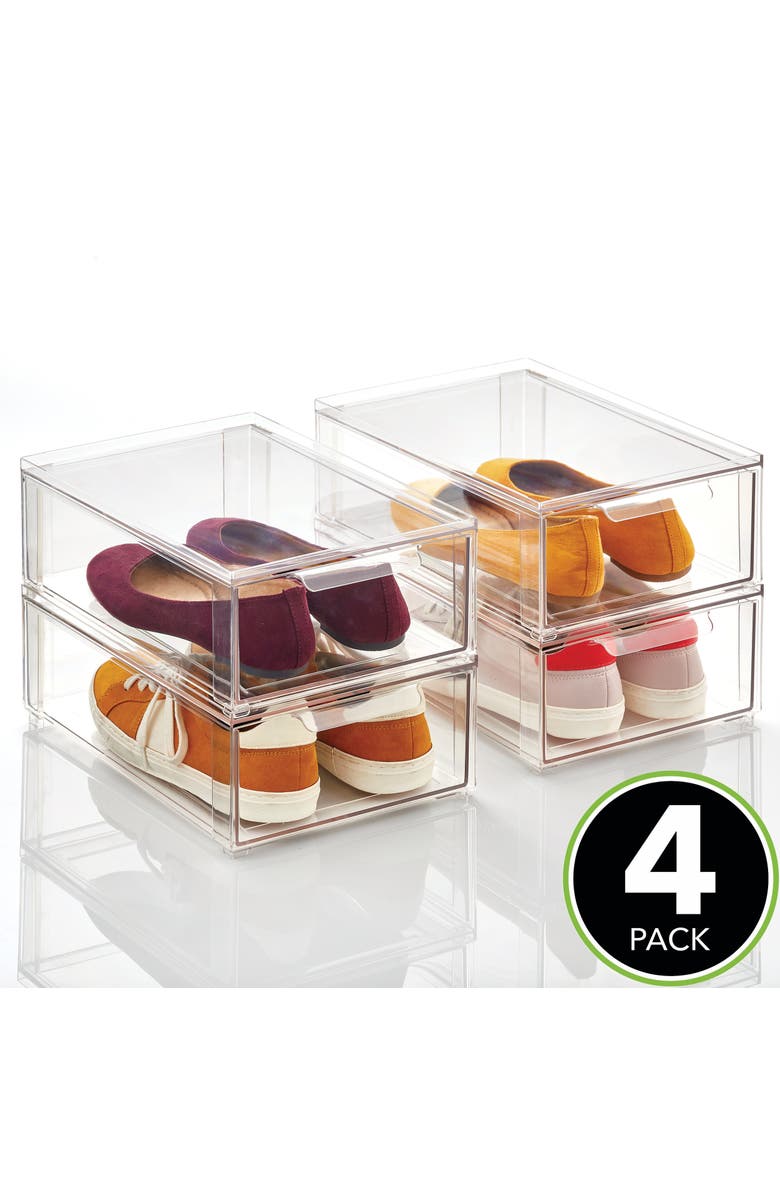 mDesign Stackable Pull-Out Sliding Storage Drawer - Set of 4 - Clear, Alternate, color, Clear