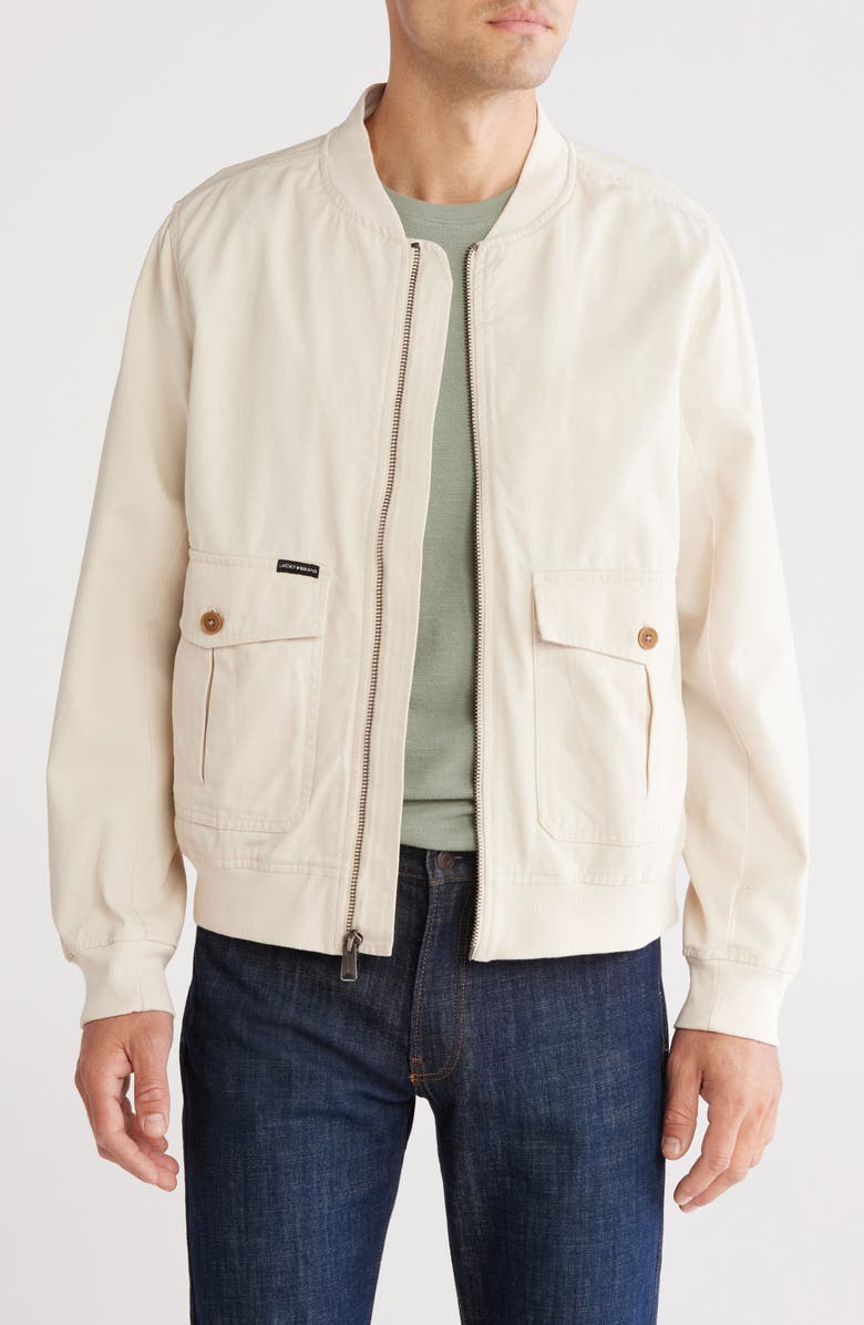 Lucky Brand Cotton Twill Utility Bomber Jacket, Main, color, Bleached Sand