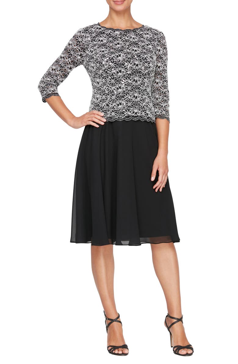 Alex Evenings Mixed Media Cocktail Dress, Main, color, 