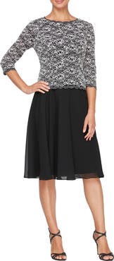 Alex Evenings Mixed Media Cocktail Dress