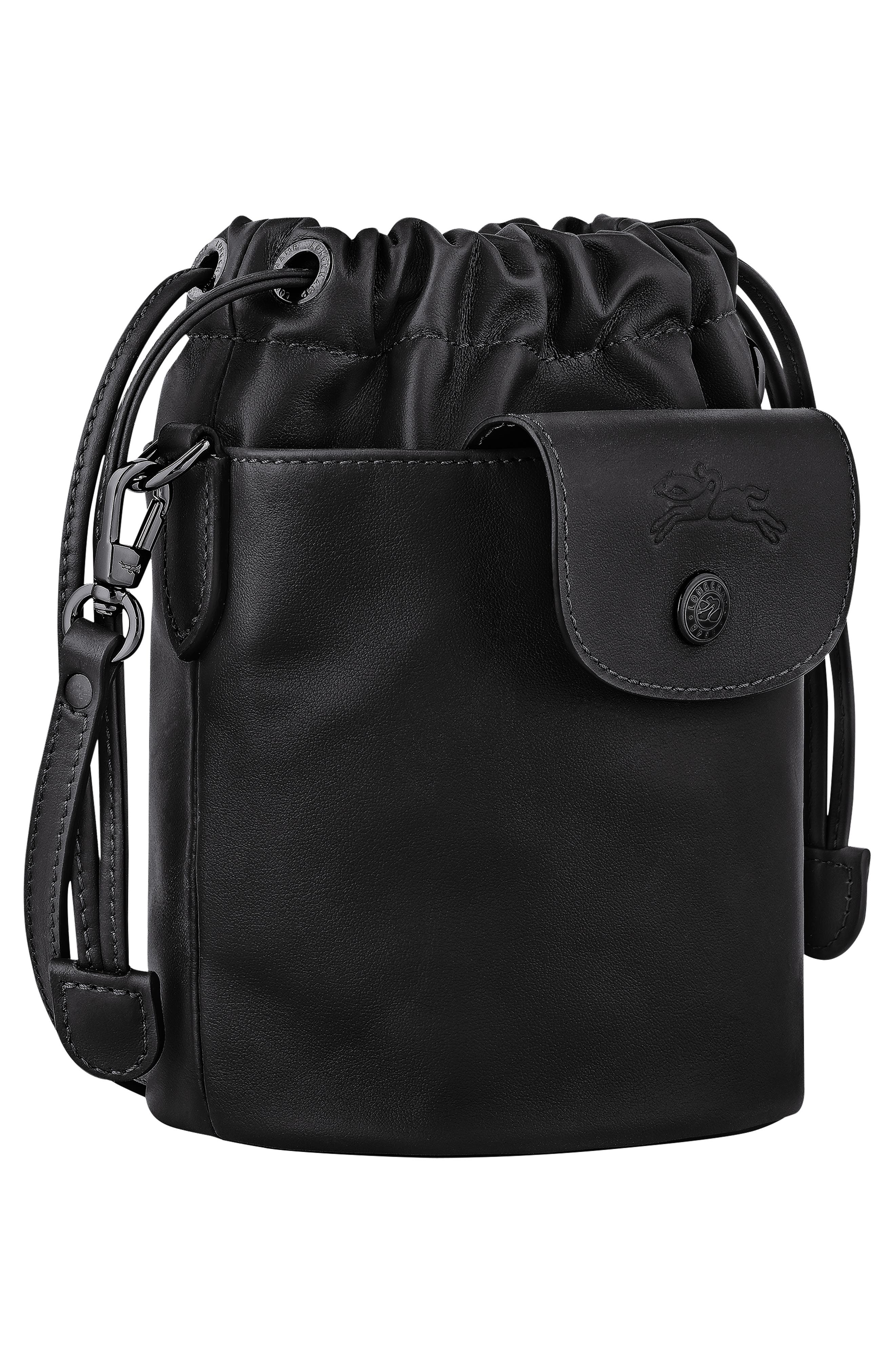 Longchamp Extra Small Le Pliage Xtra Leather Bucket Bag, Alternate, color, Black