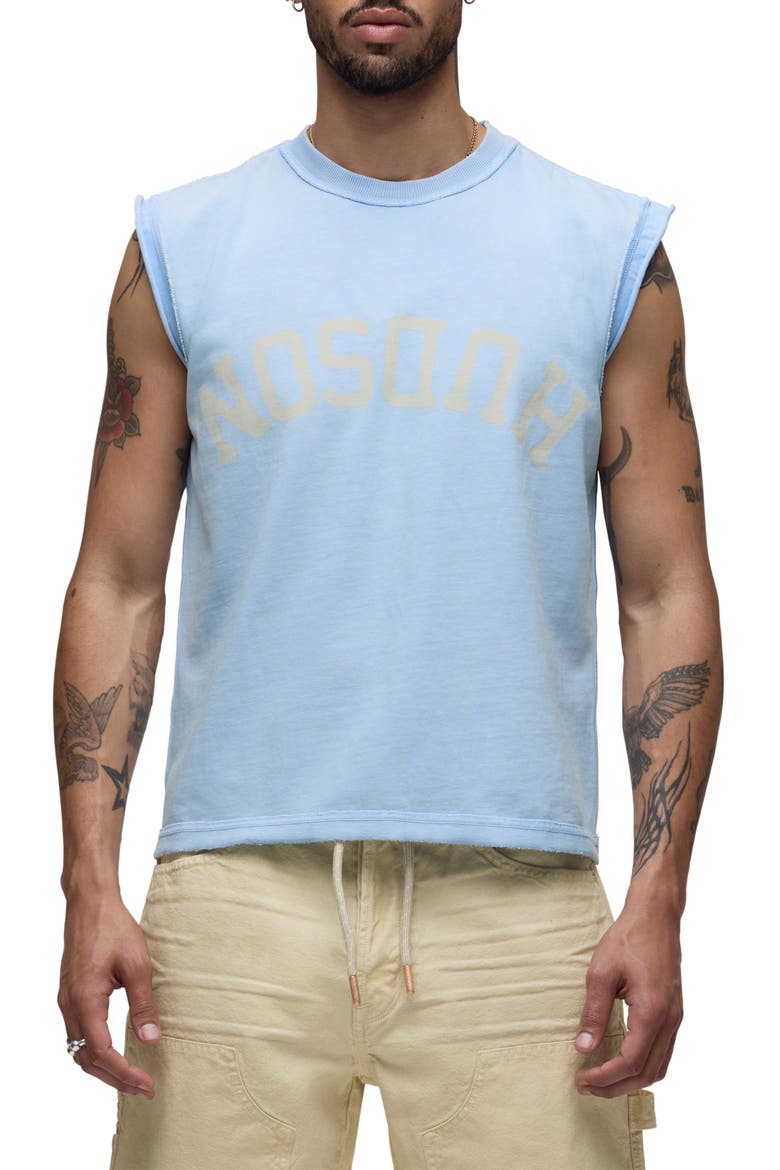 Leo Cut Off Logo Graphic T-Shirt, Main, color, BLUE STORM