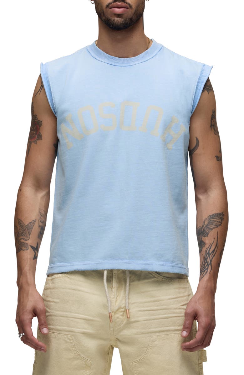 Hudson Jeans Leo Cut Off Logo Graphic T-Shirt, Main, color, Blue Storm