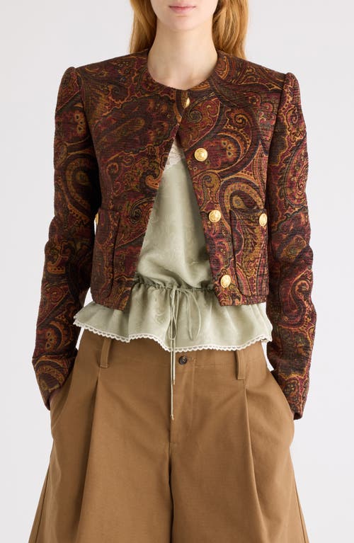 Chloé Multicolor Cropped Jacket With Round Neck And All-over Motif In Cotton Blend Woman
