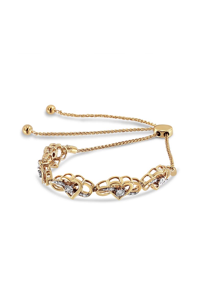 Haus of Brilliance 14K Yellow Gold Plated Silver 1/10 Cttw Diamond Infinity Heart Shaped Bolo Bracelet, Alternate, color, Yellow