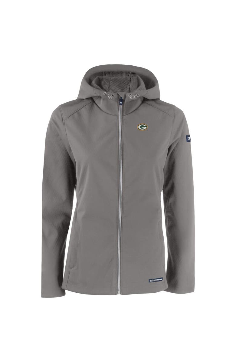 Cutter & Buck Women's Cutter & Buck Gray Green Bay Packers Evoke Eco Softshell Recycled Full-Zip Hooded Jacket, Alternate, color, 