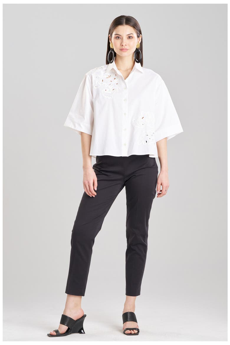 Cotton Poplin Trapeze Shirt w/ Embroidery, Main, color, WHITE