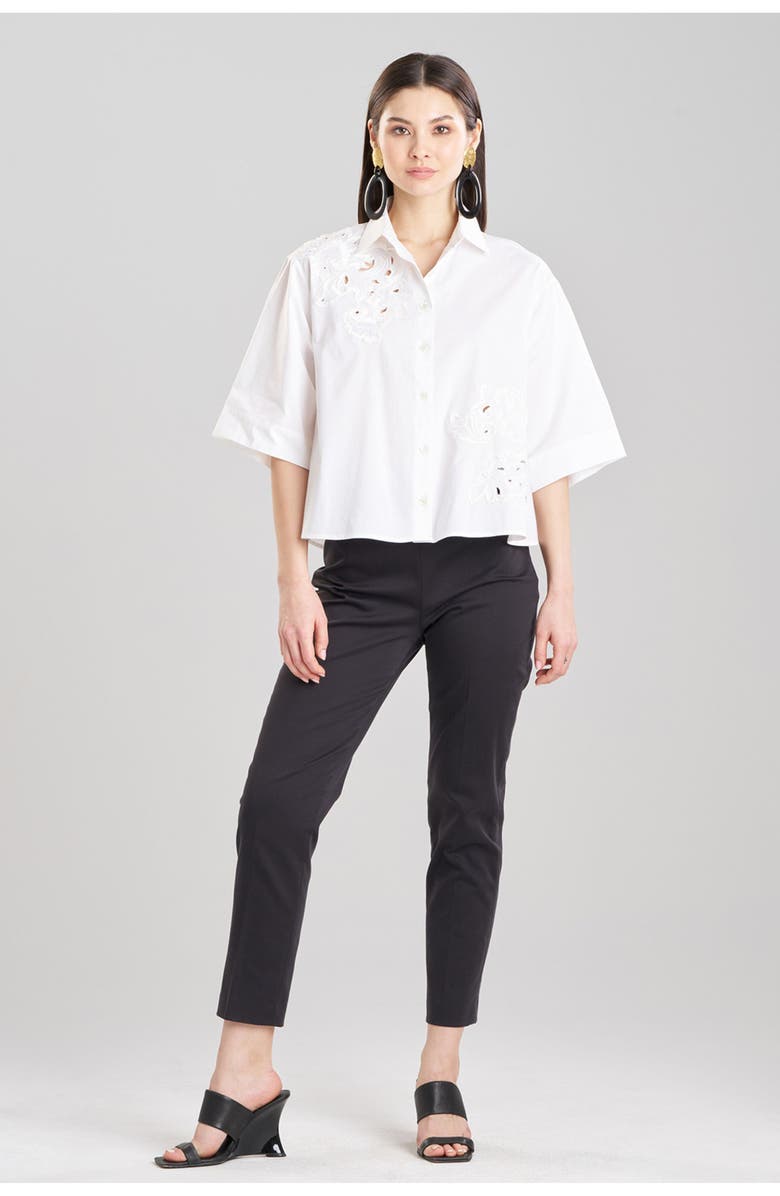 Natori Cotton Poplin Trapeze Shirt w/ Embroidery, Main, color, White
