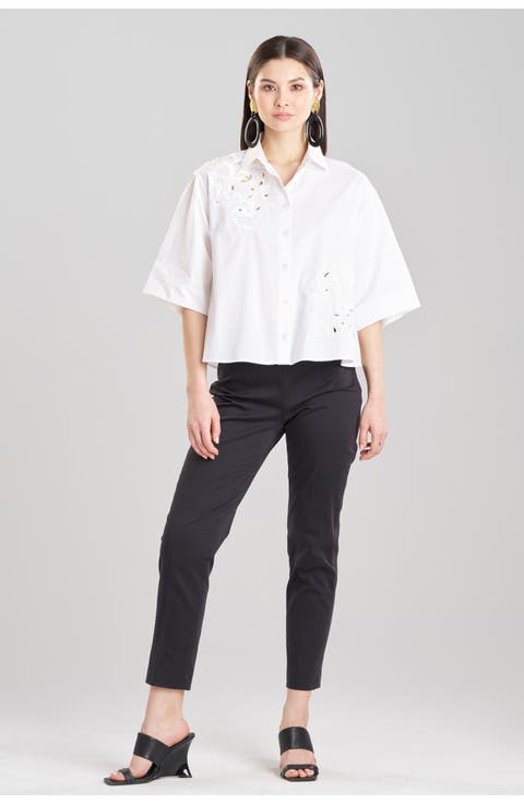 Cotton Poplin Trapeze Shirt w/ Embroidery