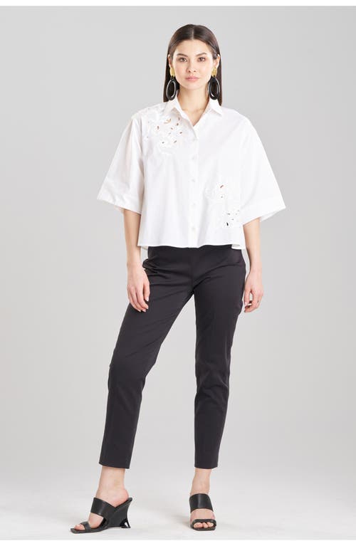 Natori Embroidered Cutout Boxy Poplin Shirt In White