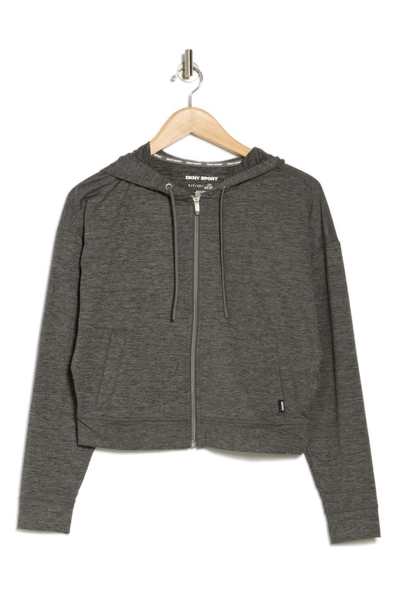 DKNY Space Dye Full Zip Crop Hoodie, Alternate, color, Black Spacedye Multi