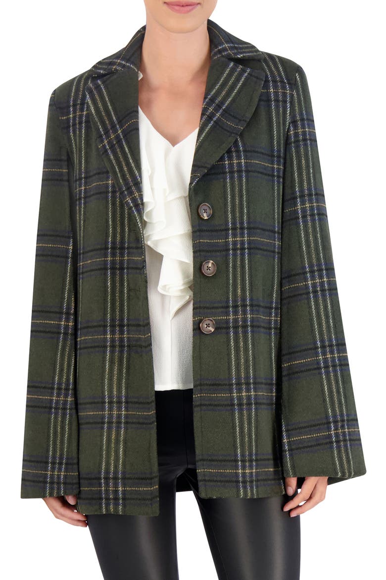 Plaid Cape Jacket, Alternate, color, OLIVE/ CAMEL