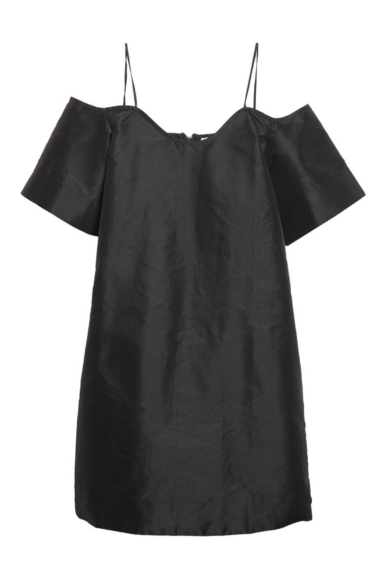 Cold Shoulder Taffeta Trapeze Dress, Alternate, color, BLACK