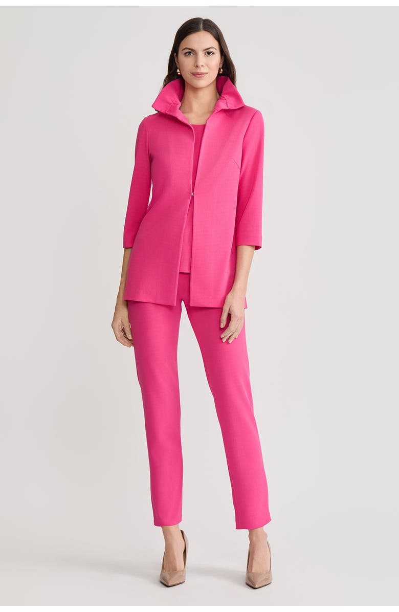 Ming Wang Heritage Ruffle Neck Deco Crepe Jacket, Alternate, color, Carmine Rose