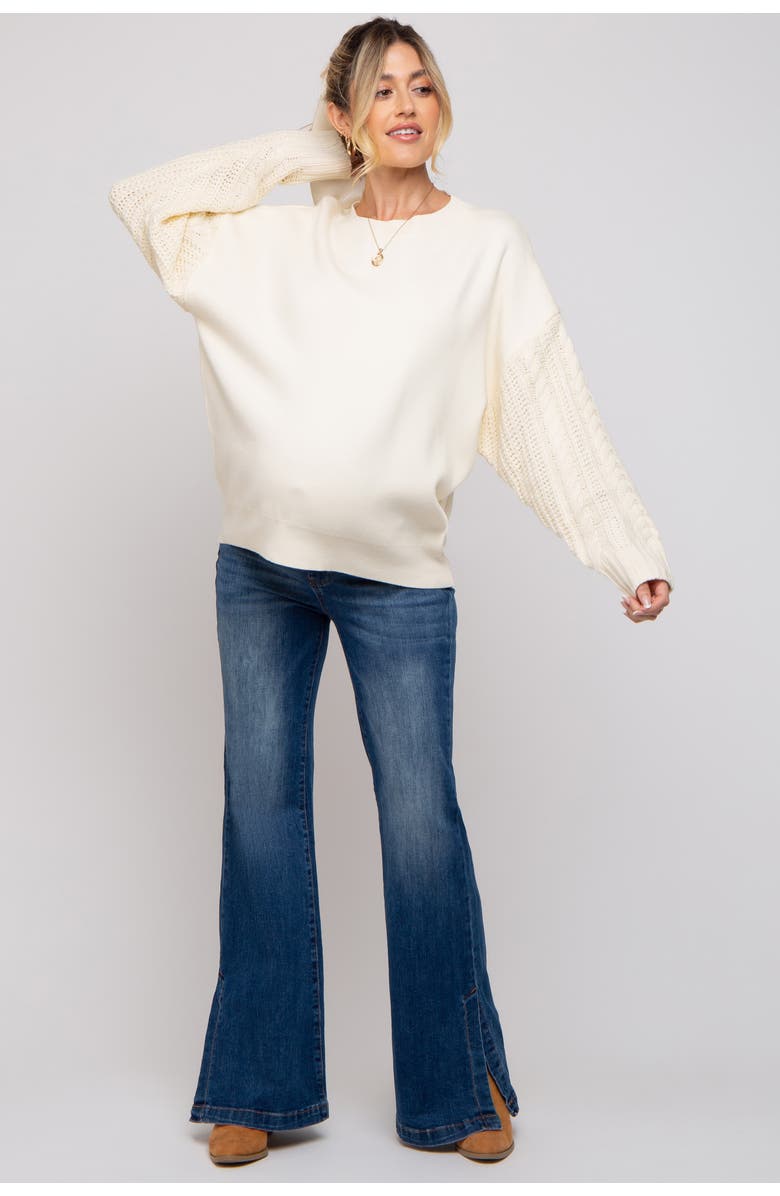 PinkBlush Cable Knit Sleeve Sweater, Alternate, color, Cream