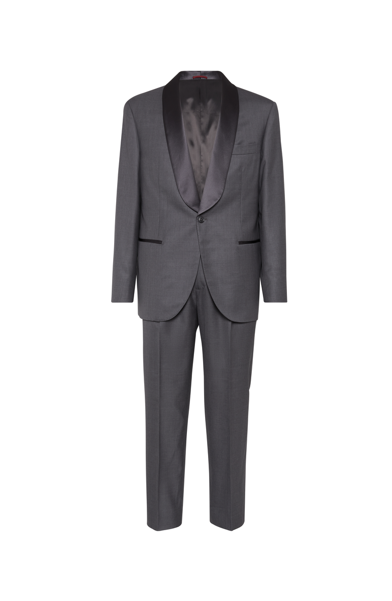Brunello Cucinelli Lightweight virgin wool and silk twill tuxedo with shawl lapel jacket and pleated trousers, Main, color,