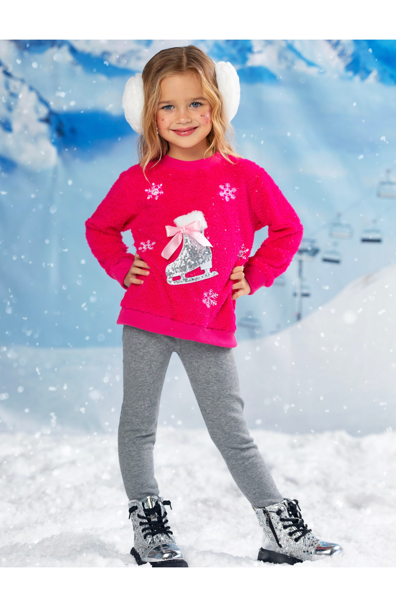 Mia Belle Girls Twinkle Sequin Ice Skate Fuzzy Sweater, Alternate, color, Pink