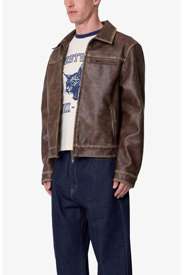Washed Faux Leather Jacket, Alternate, color, BROWN
