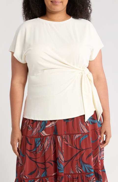 Short Sleeve Tie Detail Top (Plus)