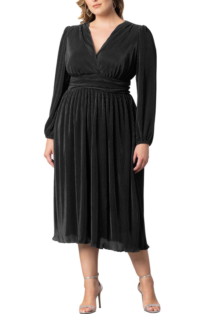 Kiyonna Sophie Pleated Midi A-Line Cocktail Dress, Main, color, 