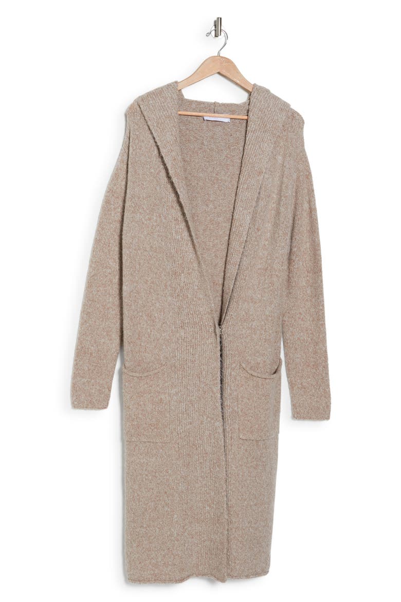 Hooded Longline Cardigan, Alternate, color, TAUPE