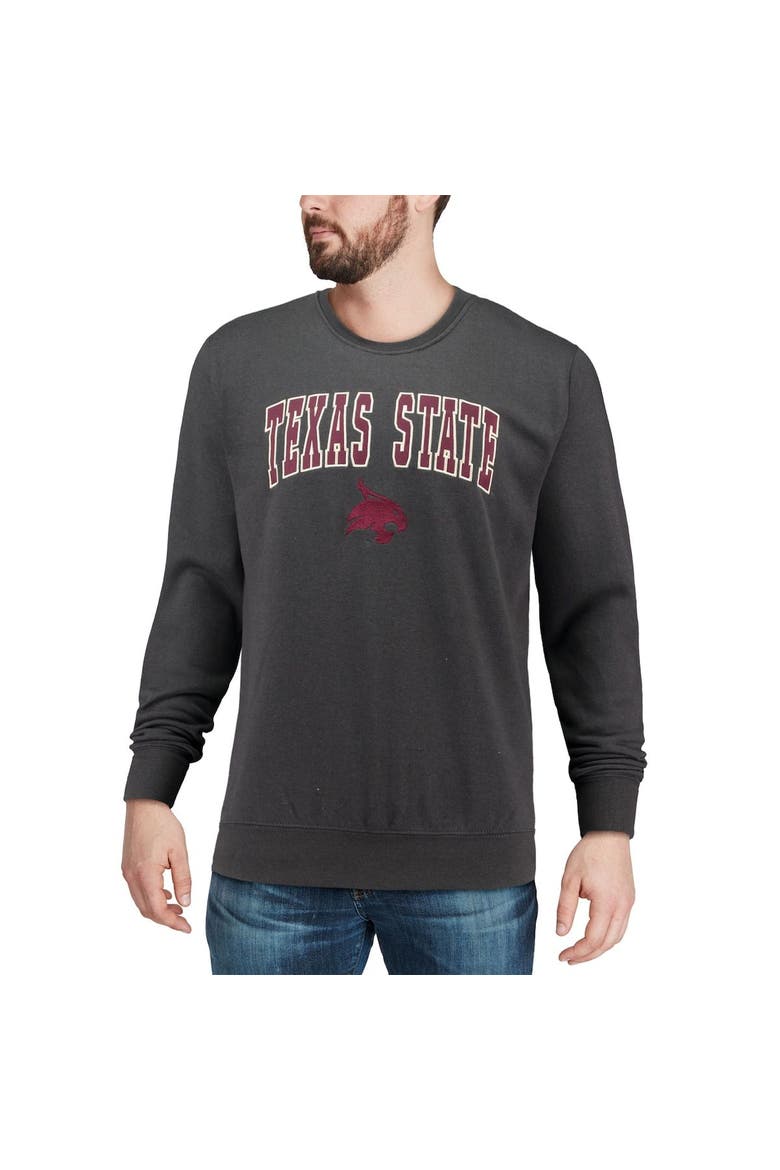 Men's Colosseum Charcoal Texas State Bobcats Arch & Logo Crew Neck Sweatshirt, Alternate, color, Charcoal