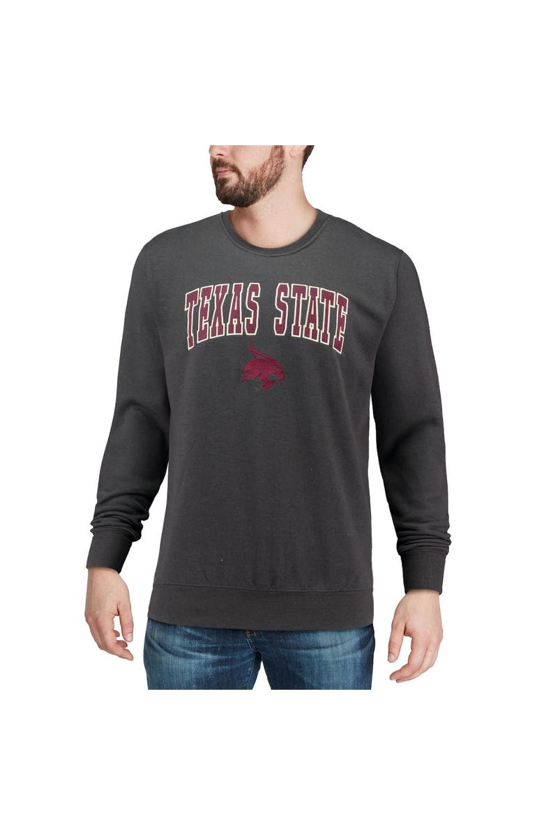 COLOSSEUM Men's Colosseum Charcoal Texas State Bobcats Arch & Logo Crew Neck Sweatshirt, Alternate, color, Charcoal