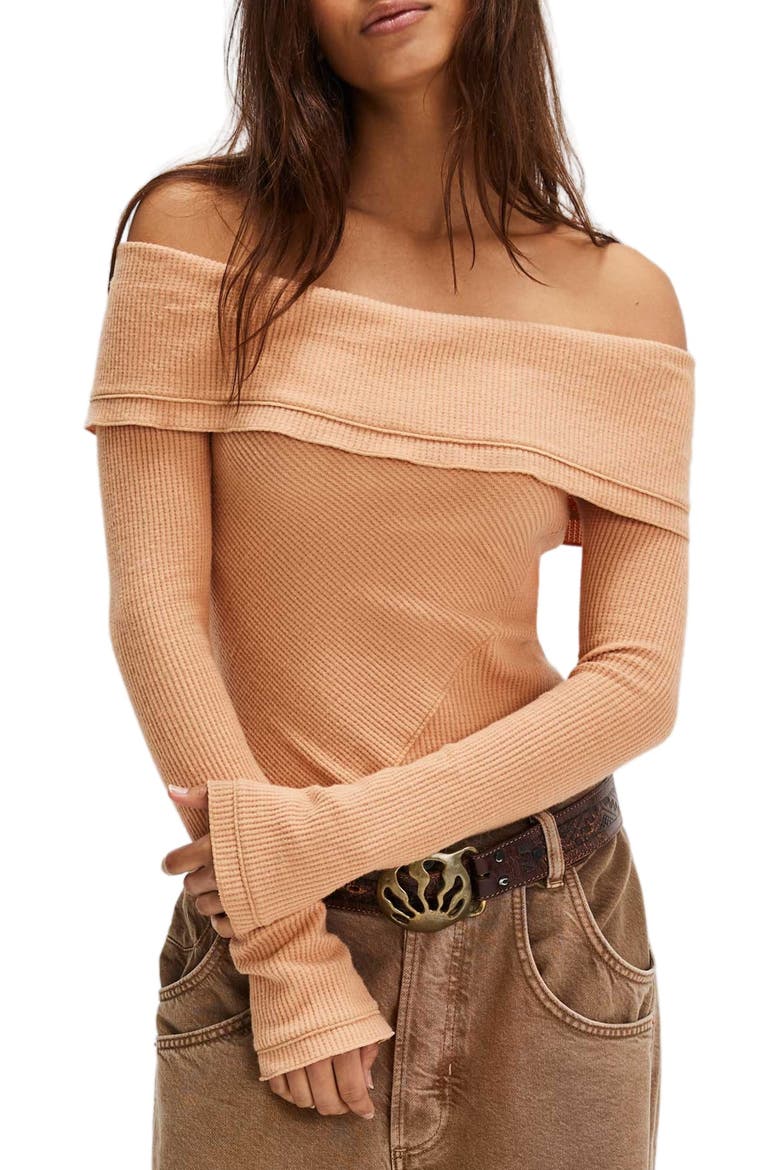 Autumn Cozy Off the Shoulder Waffle Stitch Bodysuit, Main, color, TOASTED