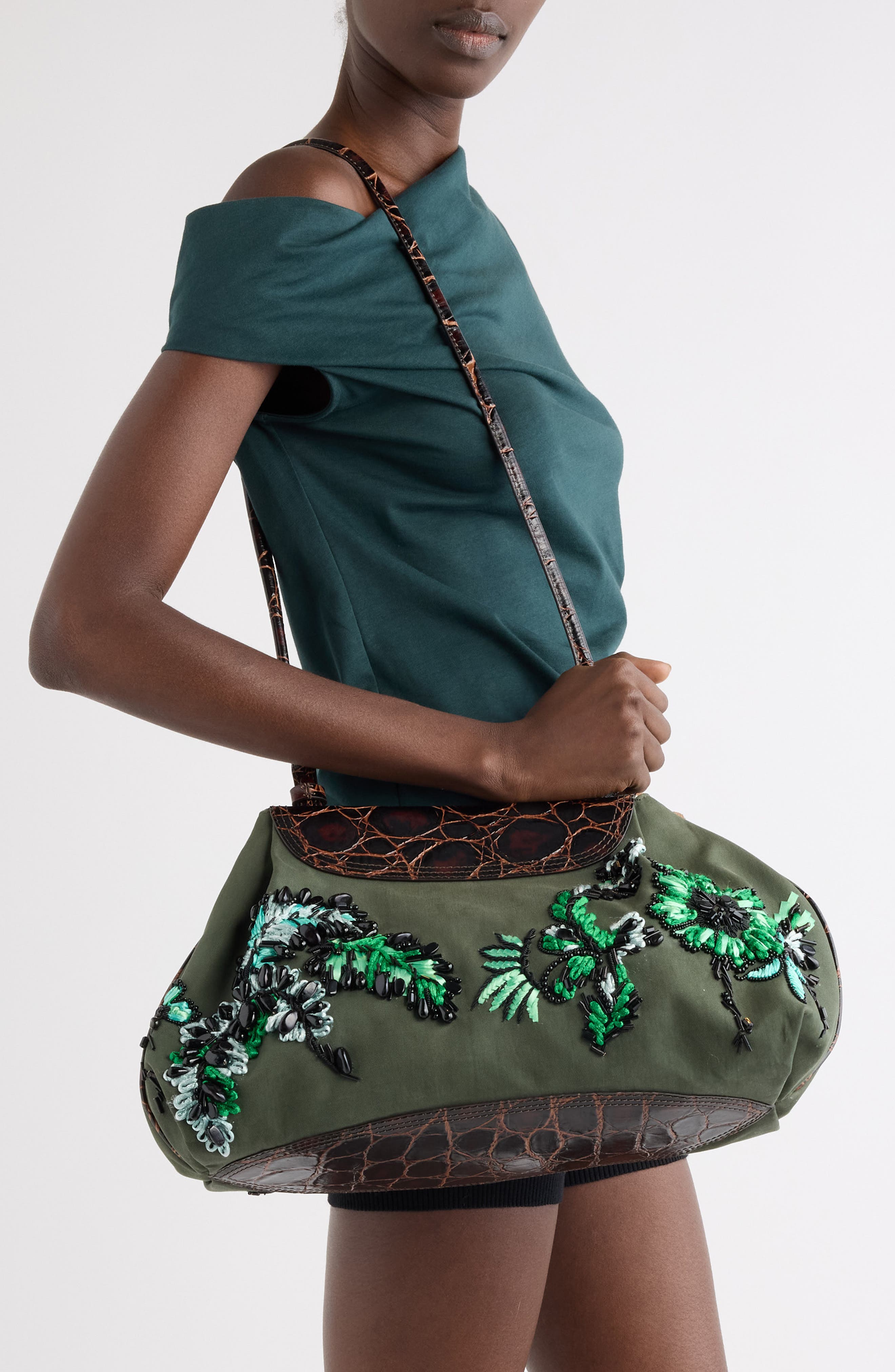 Dries Van Noten Embroidered Crossbody Bag, Alternate, color, 605 Bottle