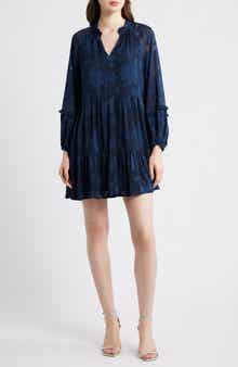 Halogen® Long Sleeve Floral Tiered Dress