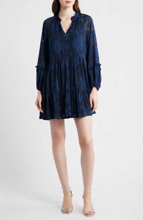Halogen® Long Sleeve Floral Tiered Dress