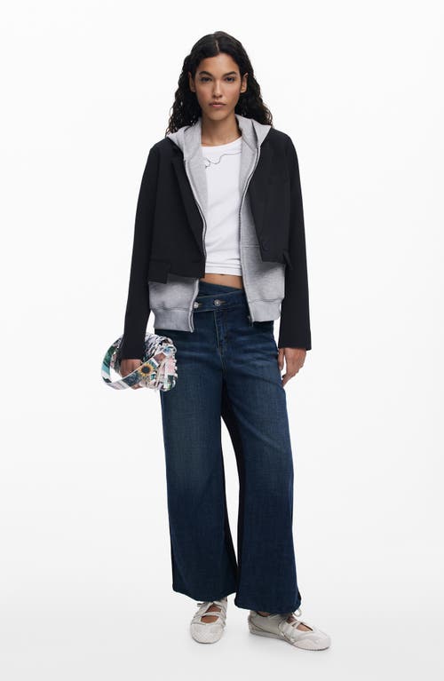Desigual Crossover Waist Wide Leg Jeans In Blue