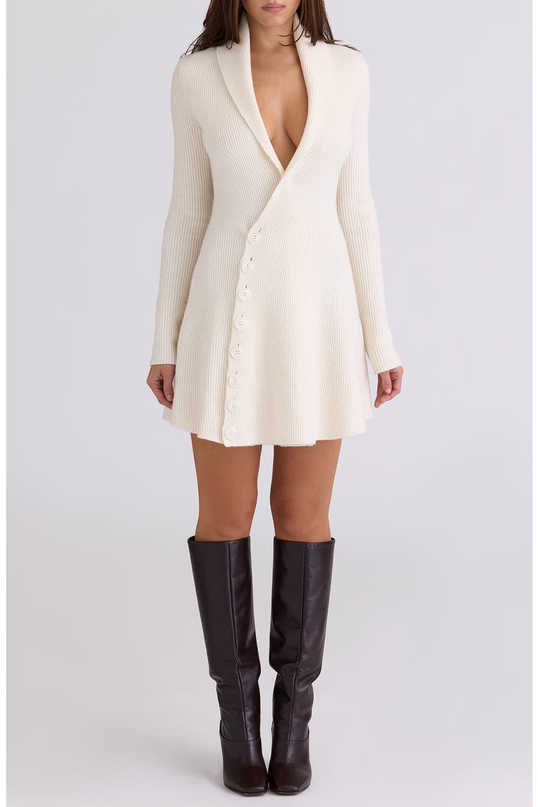 Ayla Plunge Neck Rib Knit Sweater Dress, Main, color, CREAM