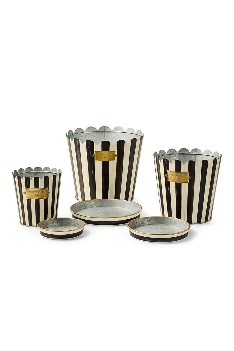 Courtly Stripe Stripe Set of 3 Pots & Saucers, Alternate, color, BLACK