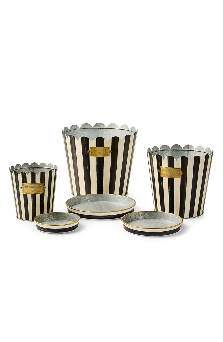 MACKENZIE CHILDS Courtly Stripe Stripe Set of 3 Pots & Saucers, Alternate, color, Black