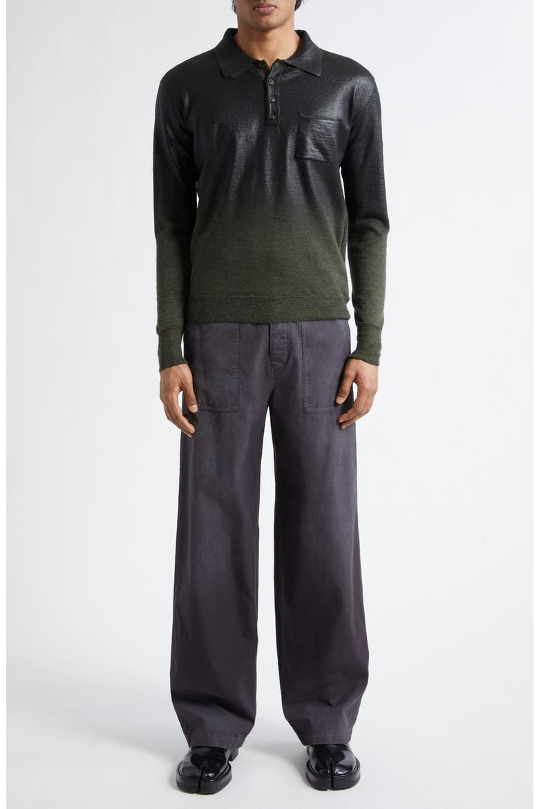 Metallic Long Sleeve Polo, Alternate, color, GREEN/ BLACK