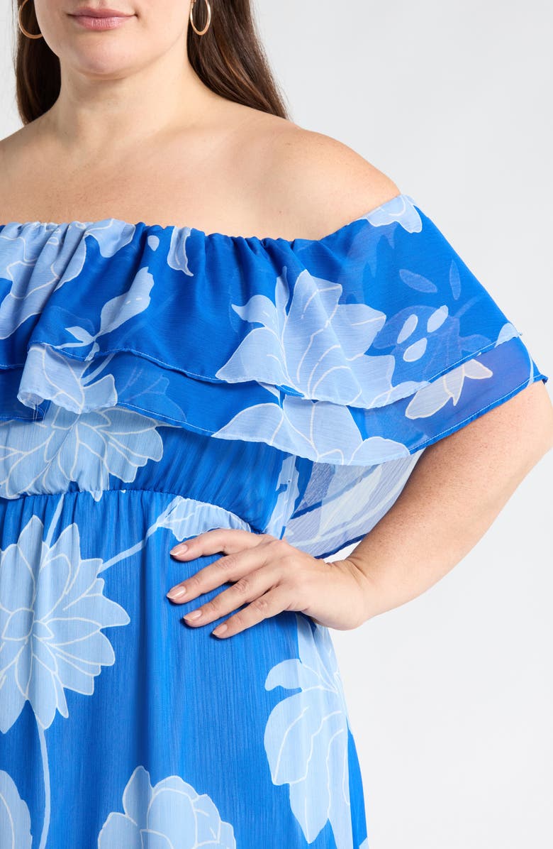 SUGARLIPS Seabloom Floral Gauri Off the Shoulder Maxi Dress, Alternate, color, Cobalt-Blue