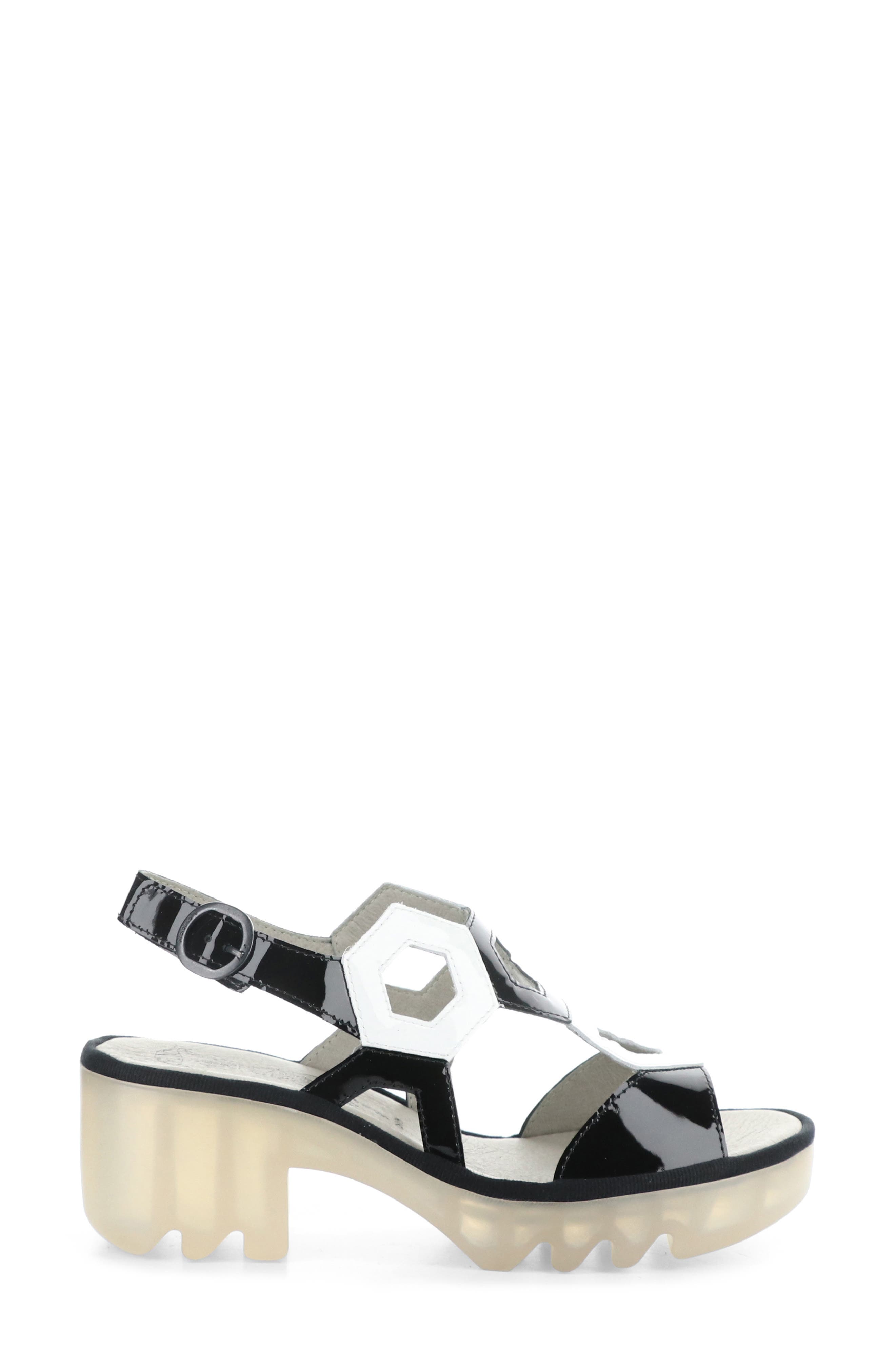 Fly London Tewa Strappy Platform Sandal, Alternate, color, Black/ White