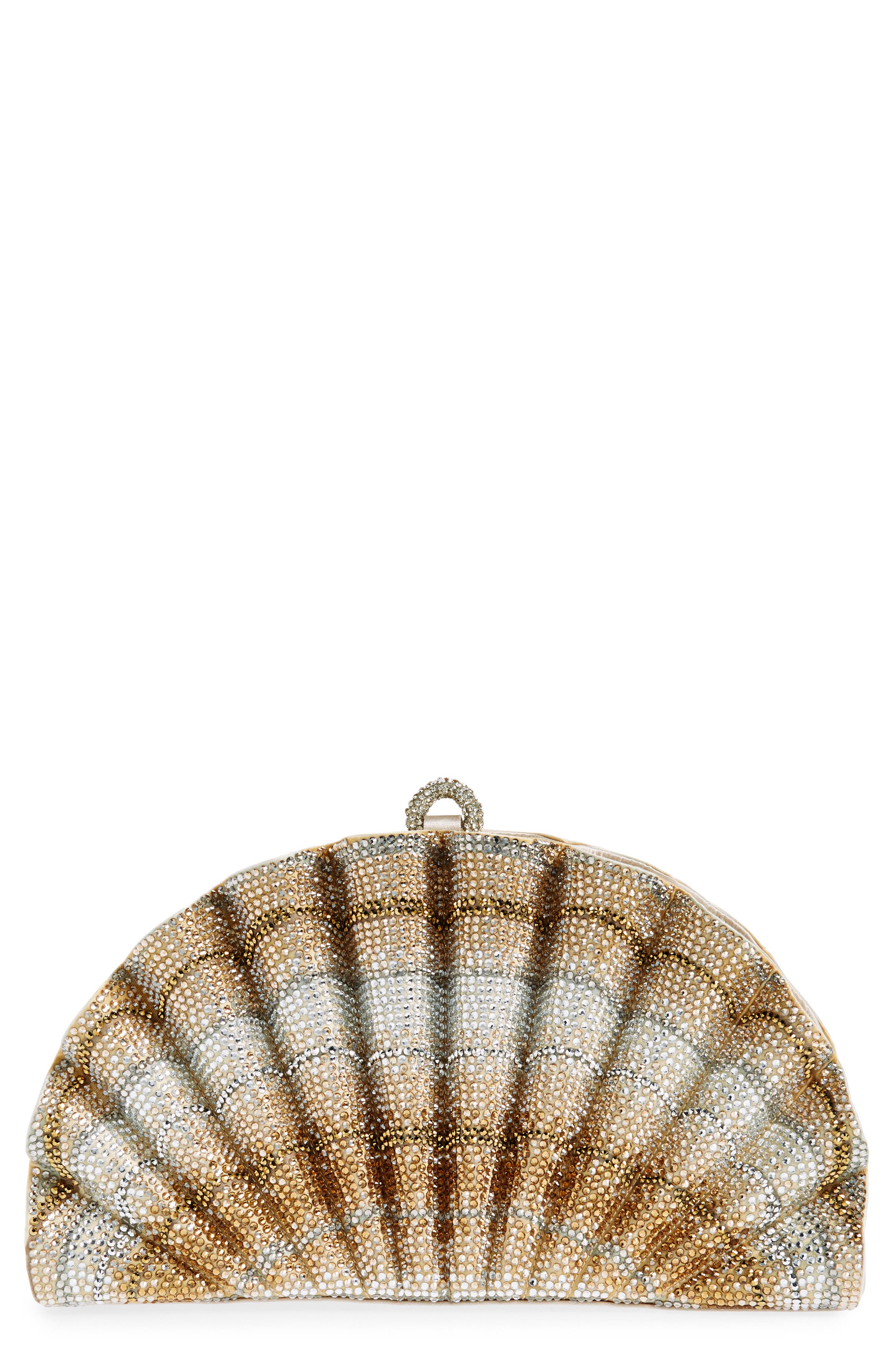 JUDITH LEIBER COUTURE Origami Fan Embellished Scallop Clutch, Main, color, 