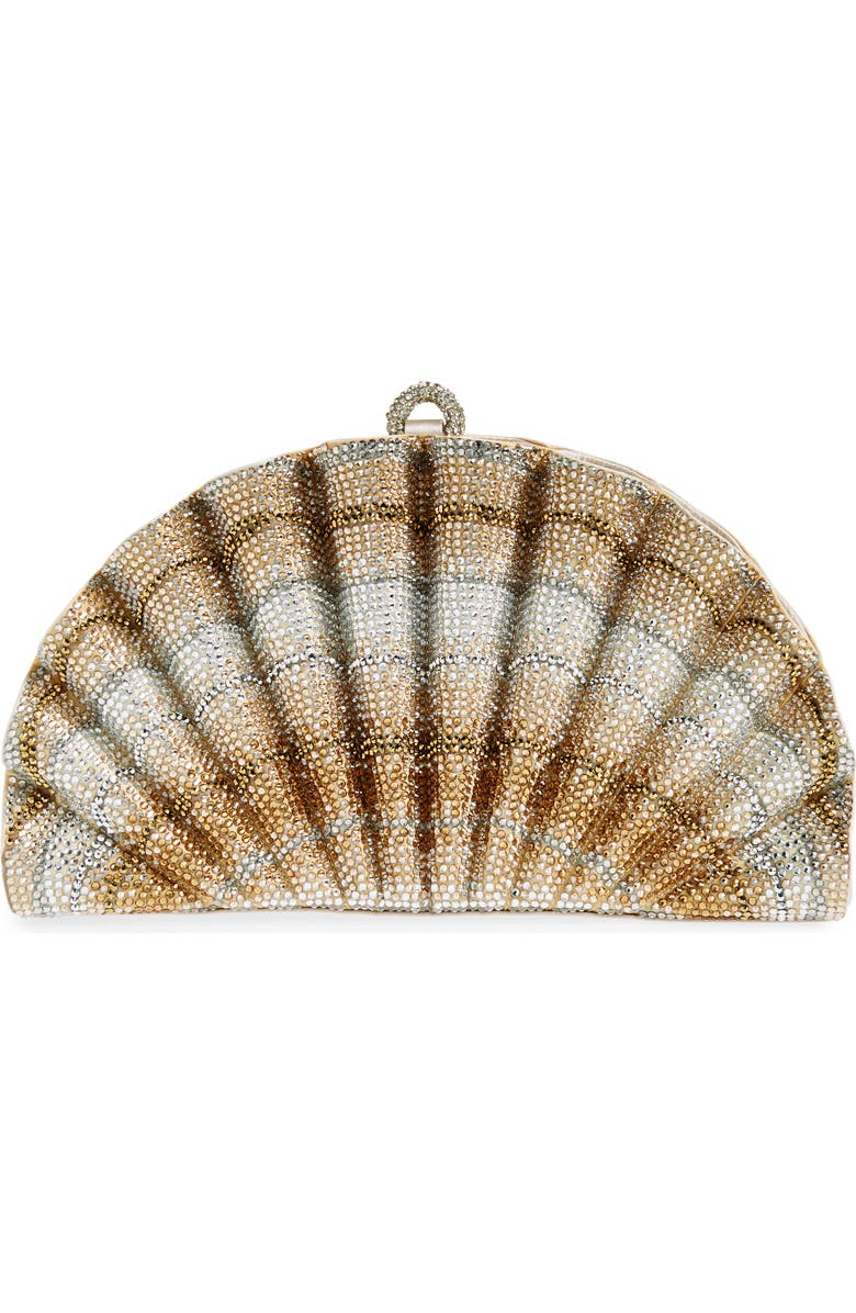 JUDITH LEIBER COUTURE Origami Fan Embellished Scallop Clutch, Main, color,