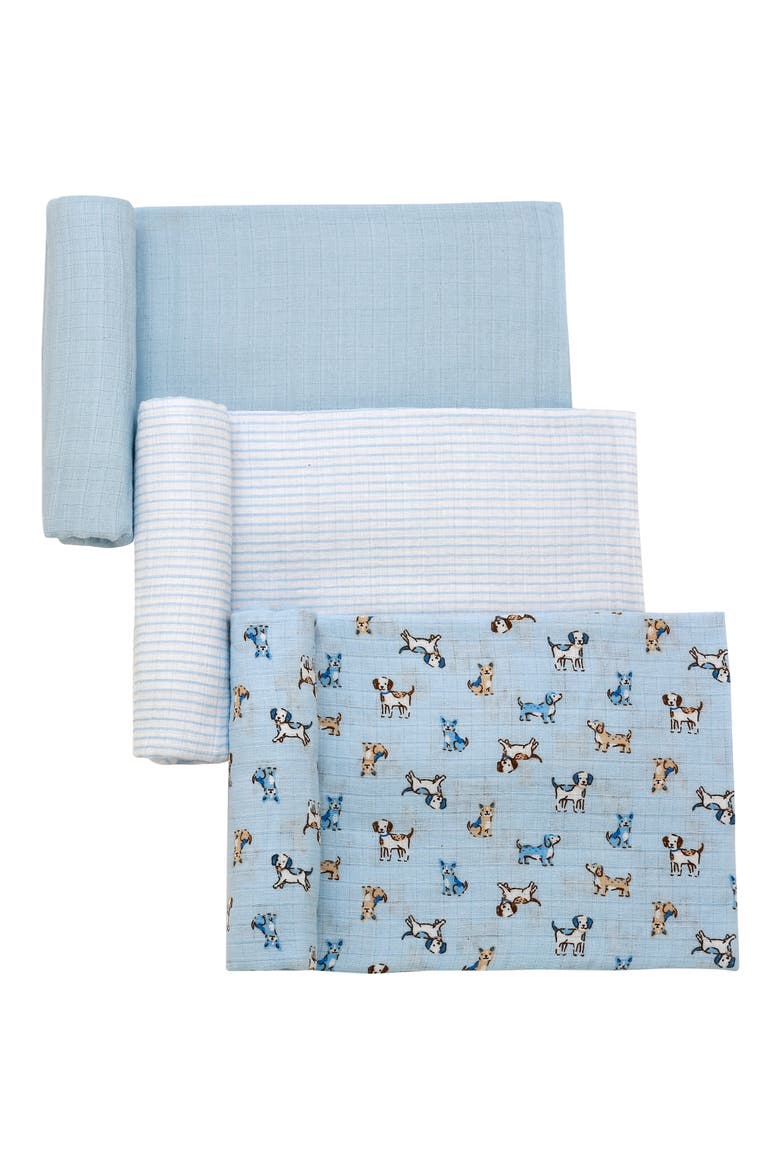 3-Pack Cotton Muslin Swaddle Blankets, Main, color, BLUE