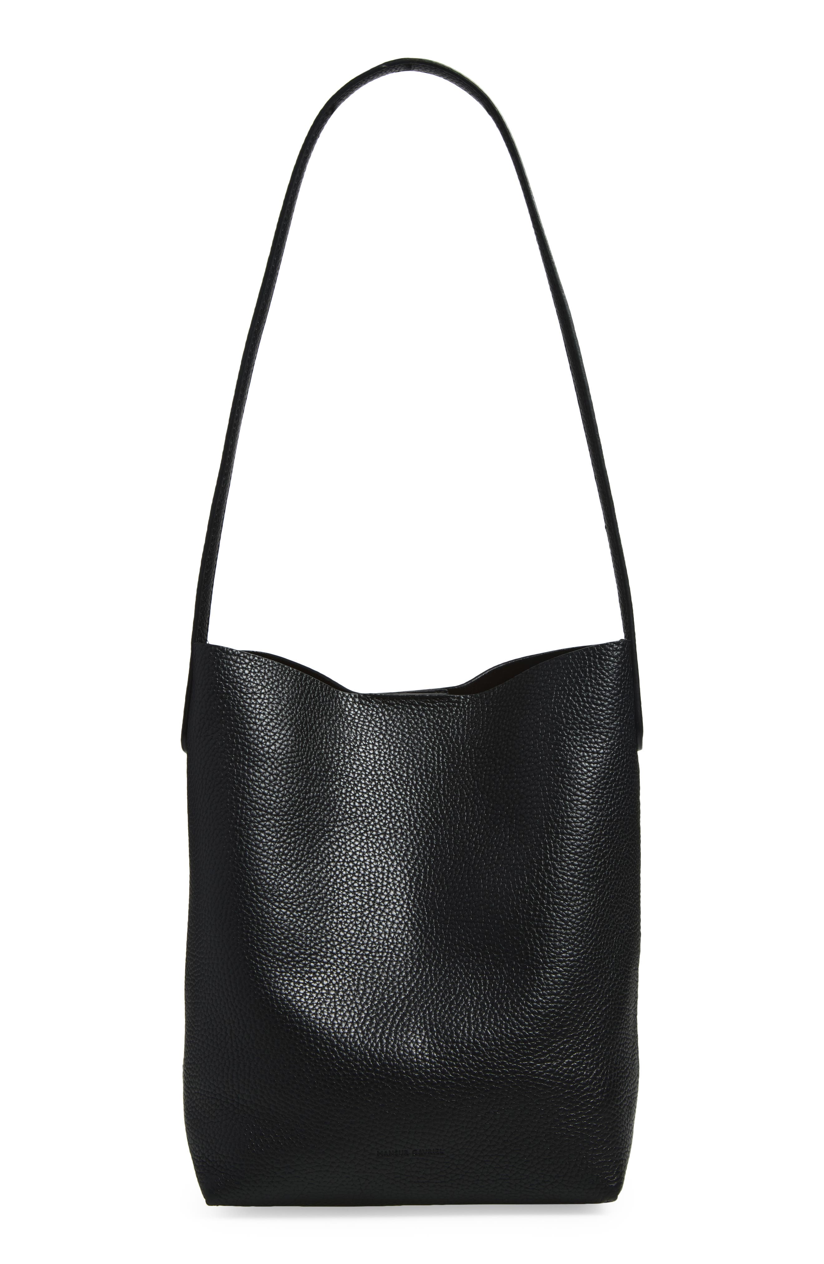 Small Everyday Cabas Leather Tote, Main, color, BLACK/BLACK