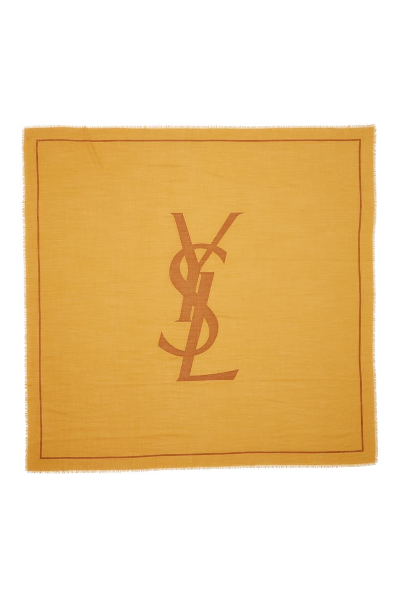 Grand Carre Cassandre Wool Scarf, Main, color, OCHRE/ DARK BROWN