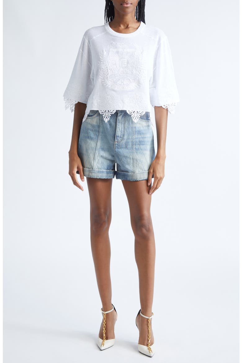 Quilted High Waist Denim Shorts, Alternate, color, 6FC LT BLUE