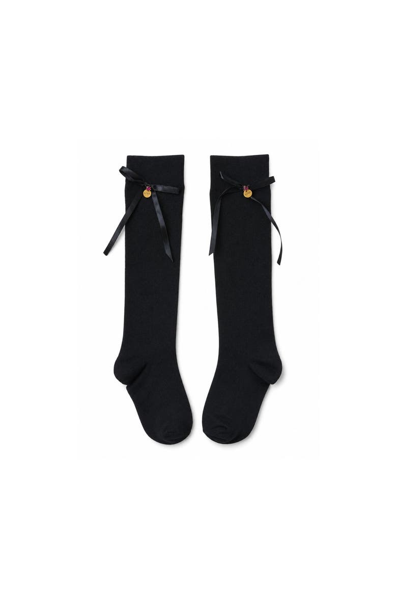 Midnight Royale Bow Socks, Main, color, Black