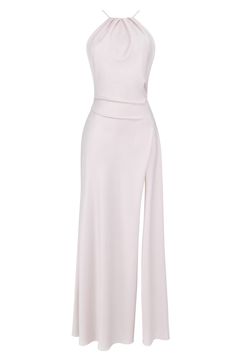 Zanab Open Back Satin Maxi Cocktail Dress, Alternate, color, CREAM