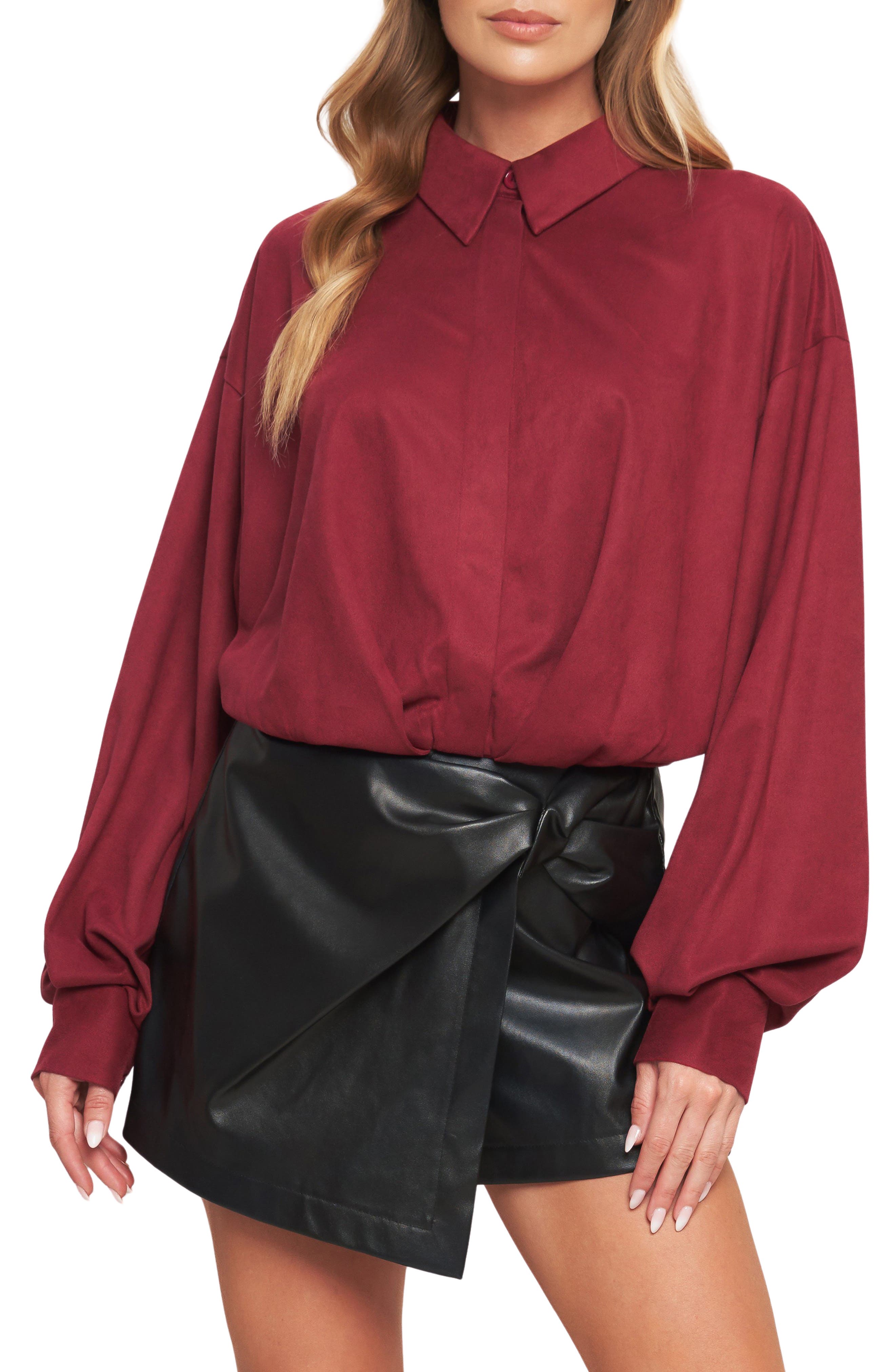 Faux Suede Balloon Sleeve Shirt