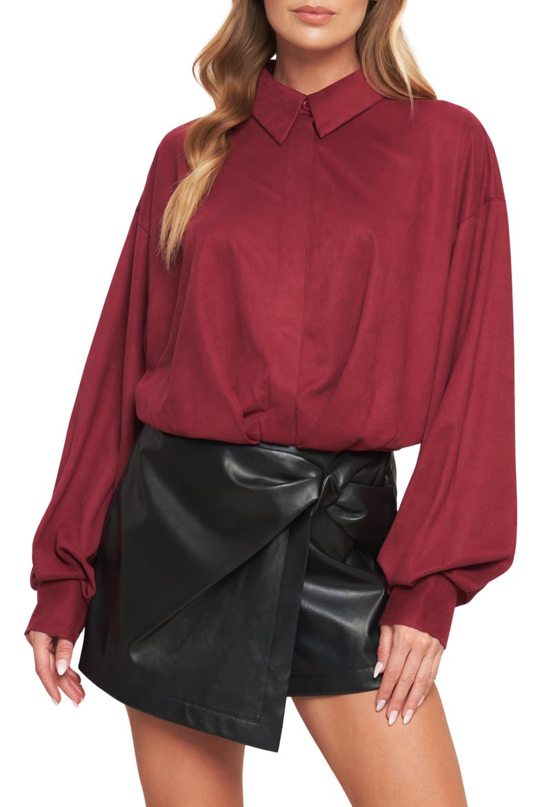 Faux Suede Balloon Sleeve Shirt, Main, color, WINE